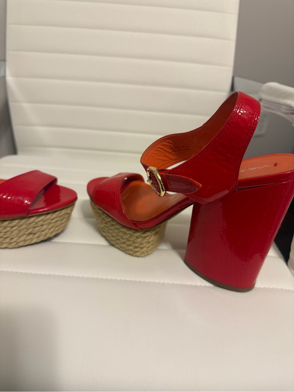 Via Spiga Red Patent Platform Slingback Heels - Picture 8 of 10